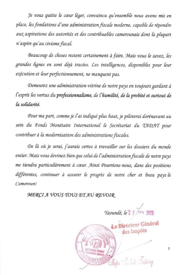 Modeste Mopa fait ses adieux à la Direction générale des impôts