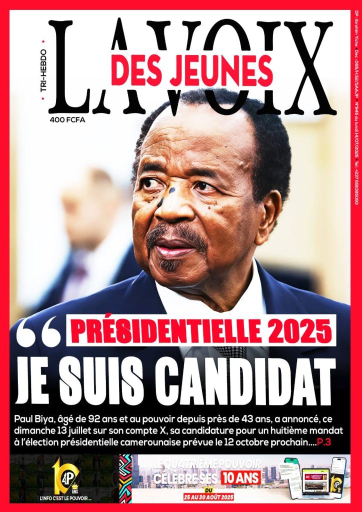 Les unes de presse au lendemain de la confirmation de la candidature de Paul Biya à la présidentielle 2025